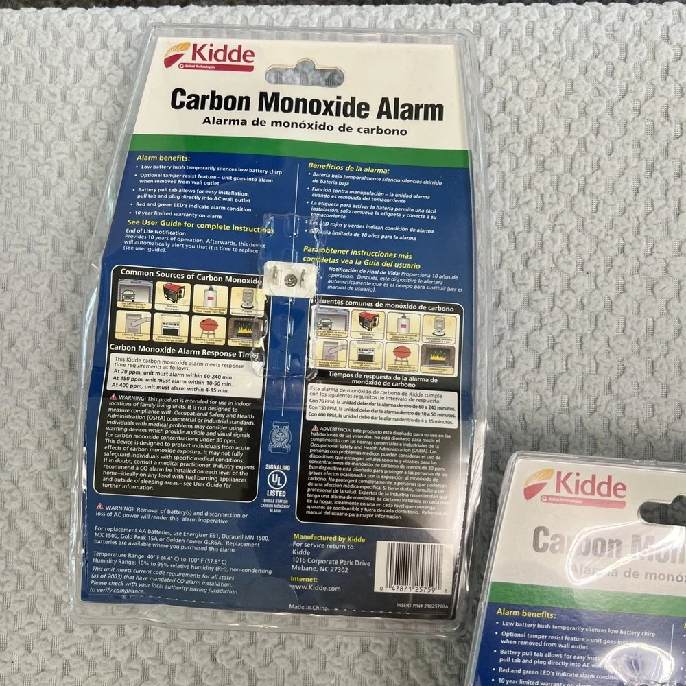 Kidde Carbon Monoxide Alarm Plug-In Detector Battery Backup KN-COB-DP2 Set of 3